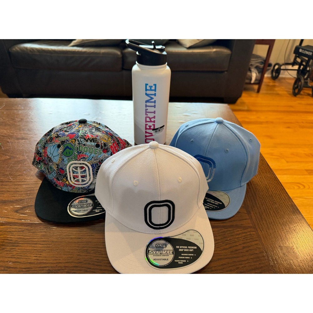 Overtime Elite Merch Bundle | 3 New Snapback Hats Insulated Water Bottle Set NWT